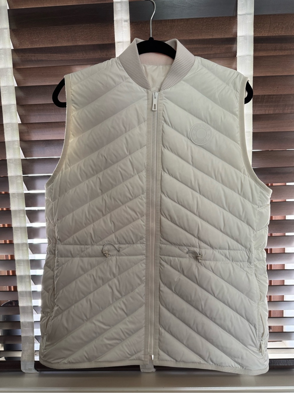 Hermes Ivory Quilted Logo Puffer Vest